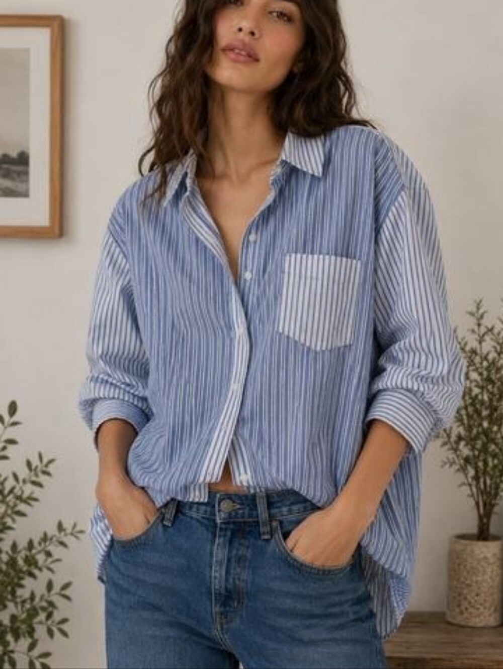 Blue Striped Button-Up Shirt Hamptons Weekend Rich Girl Starter Pack
